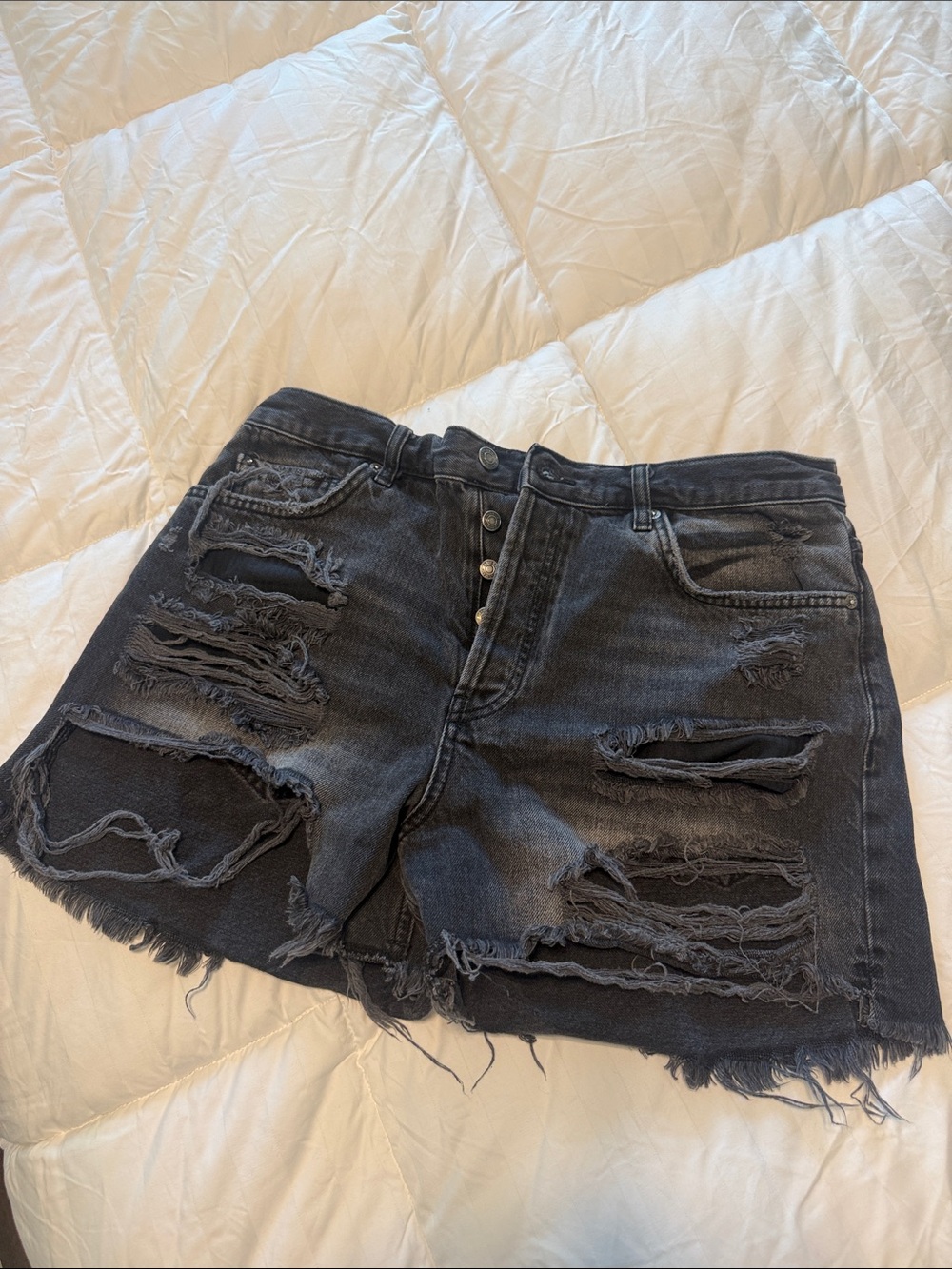 Free People Distressed Black Wash Jean Shorts